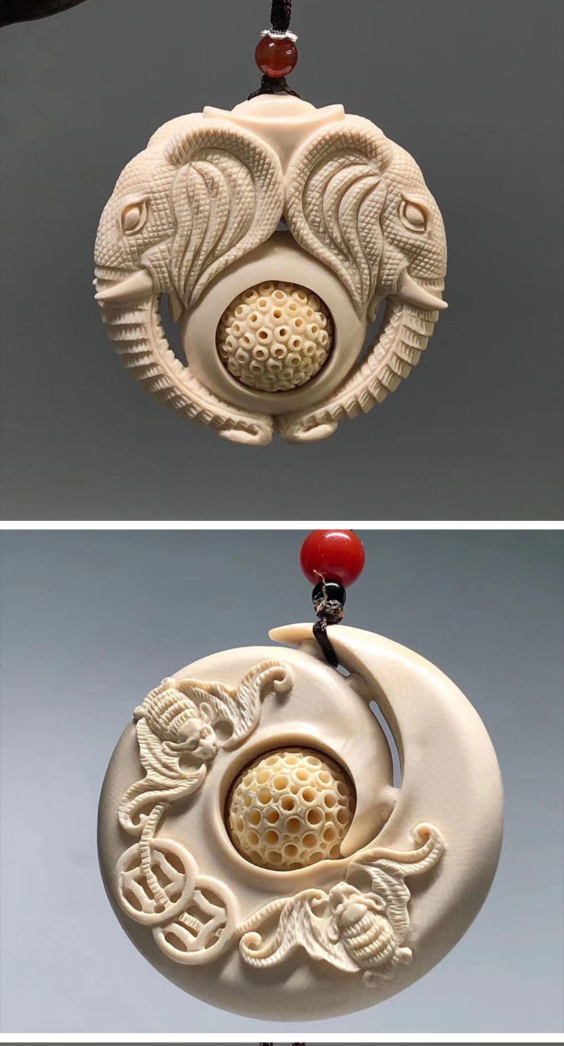猛犸牙雕鬼工球时来运转星月吊坠男女菩提金刚挂坠文玩佛珠配饰龙飞
