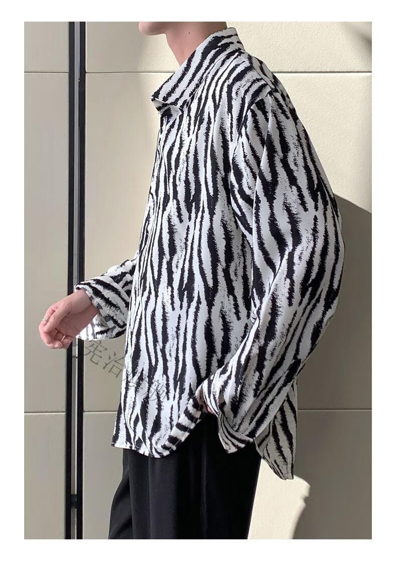 抖音同款阿航studio春夏男斑马纹衬衫ins轻奢痞帅垂感韩版休闲衬衣