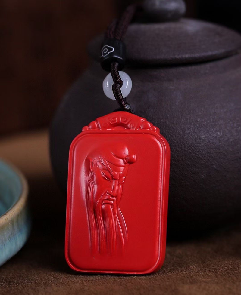 本命年属虎原矿朱砂关公护身符吊坠女武财神挂件男士项链 关公挂件