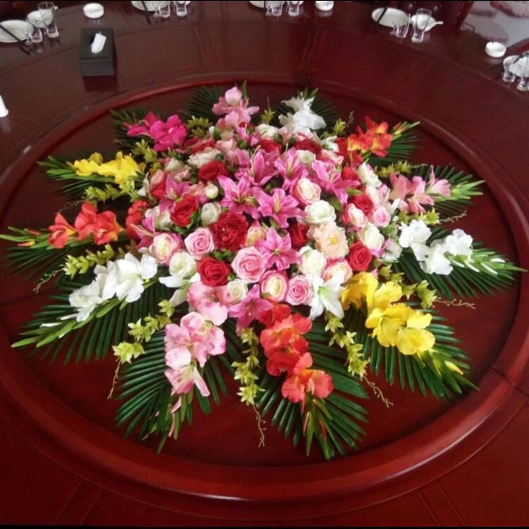 【精选】酒店圆形餐桌花仿真花摆花大转盘假花转盘花装饰花电动桌插