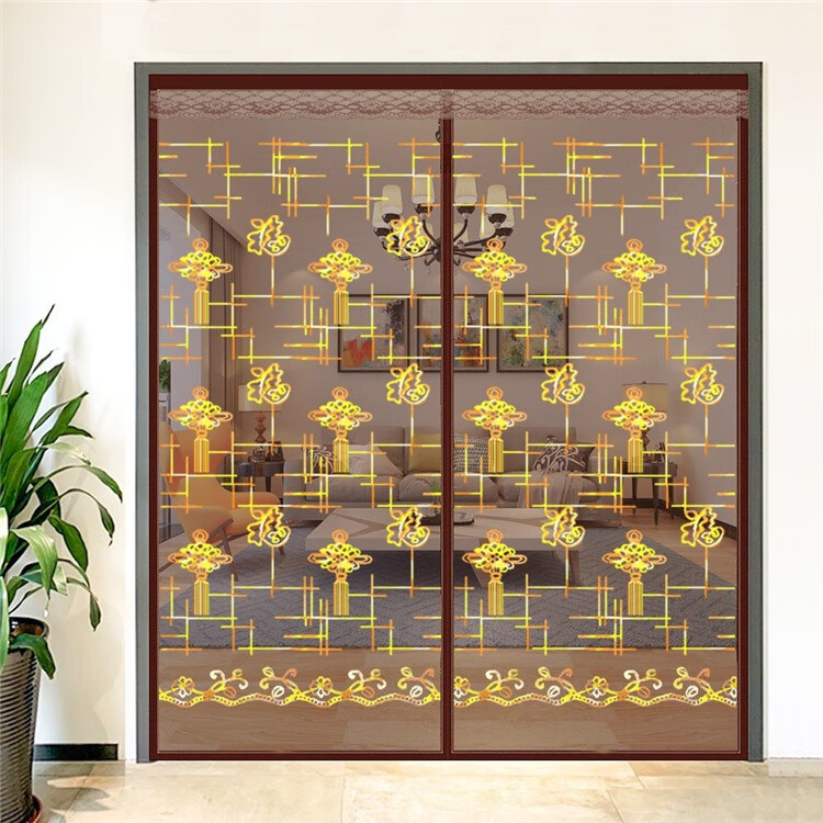 门门帐可定做纱窗纱门沙门家用农村大门图钉款咖啡条纹通用宽80高200