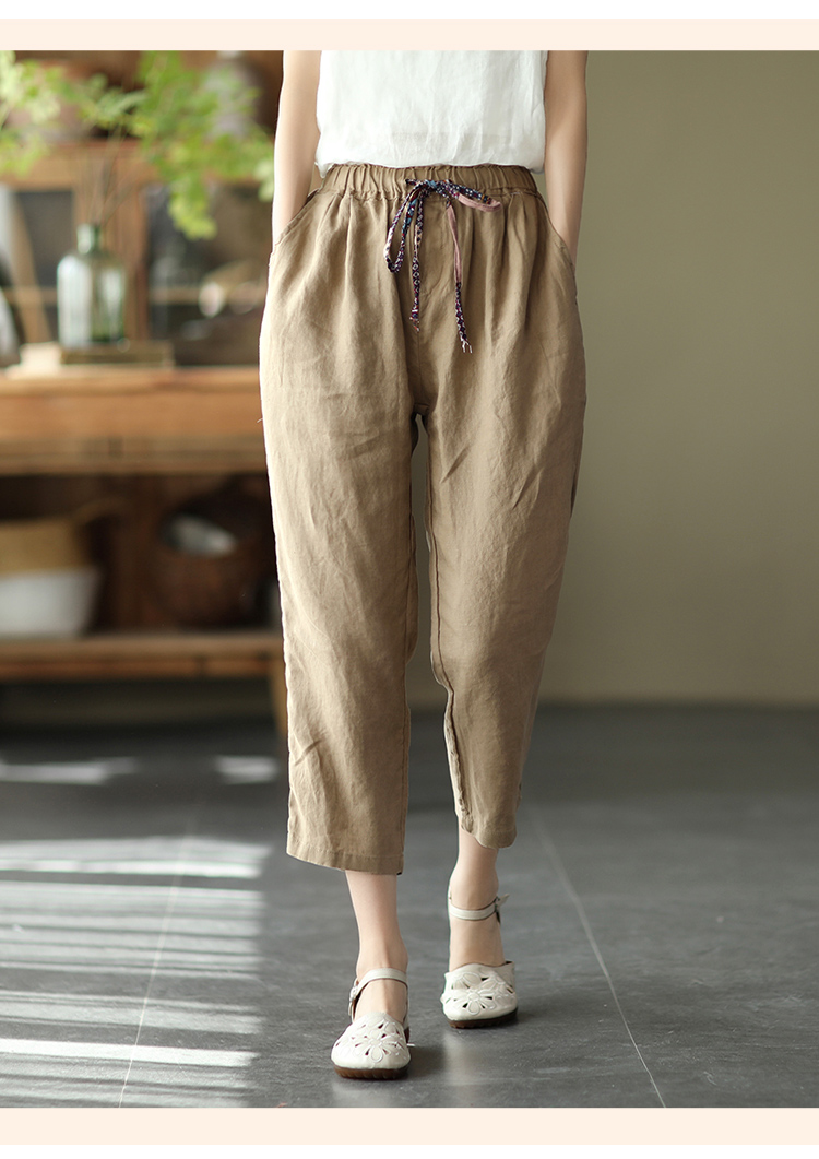 素订棉麻女装官方素素 夏季大码宽松垮裤棉麻阔腿裤亚麻女裤百搭休闲