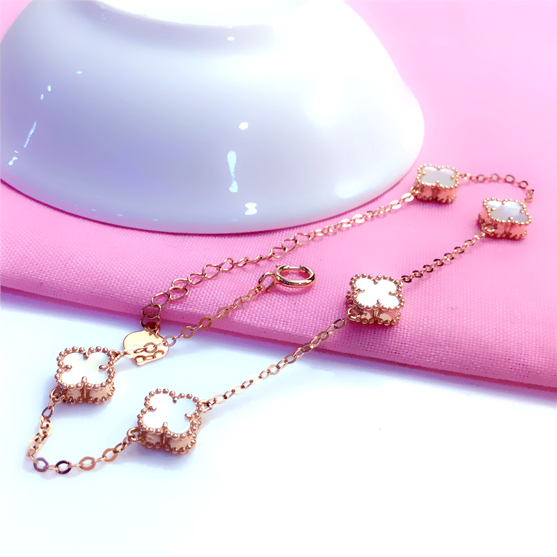 周庆祥 au585俄罗斯紫金手链女14k彩金四叶草手链生日七夕礼物 白色