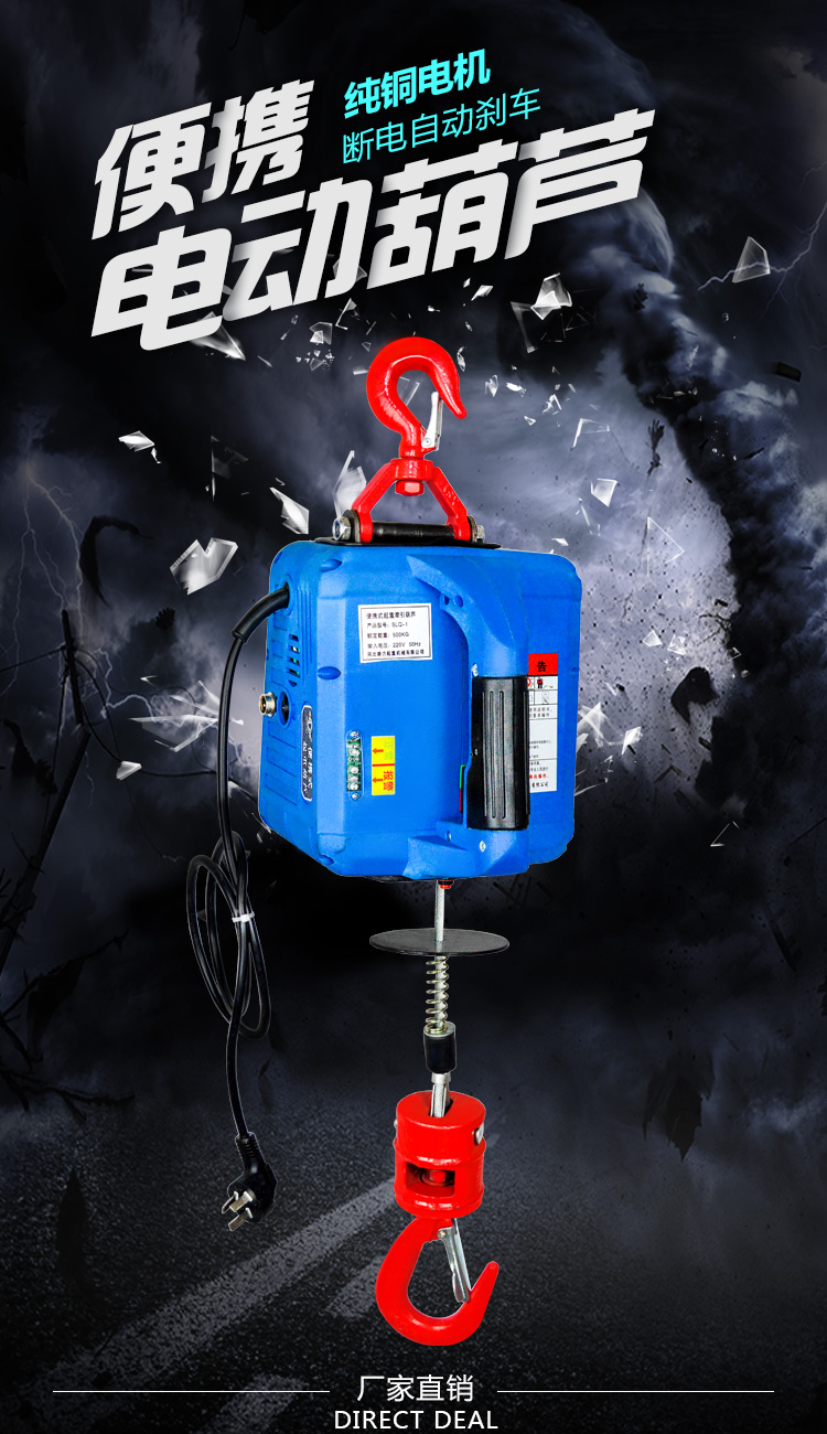 220v微型电动葫芦便携式家用电动葫芦家用牵引电动葫芦遥控小吊机 100