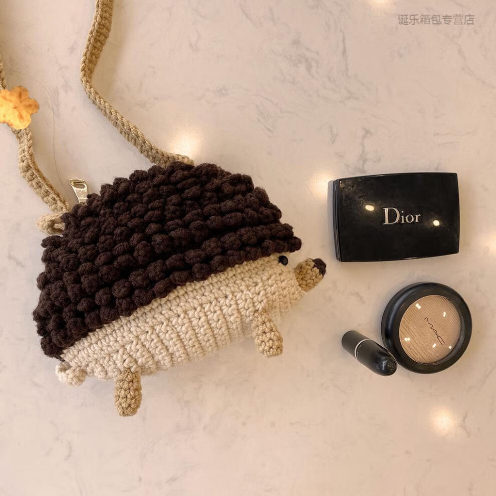 手工编织包包网红编织小刺猬斜挎包diy材料包毛线钩织成品自制 酒红色