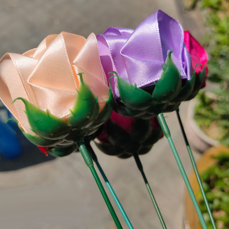 花杆40cm2号花杆 手工假花丝网花diy玫瑰花材料 花杆绿色胶包铁丝花杆