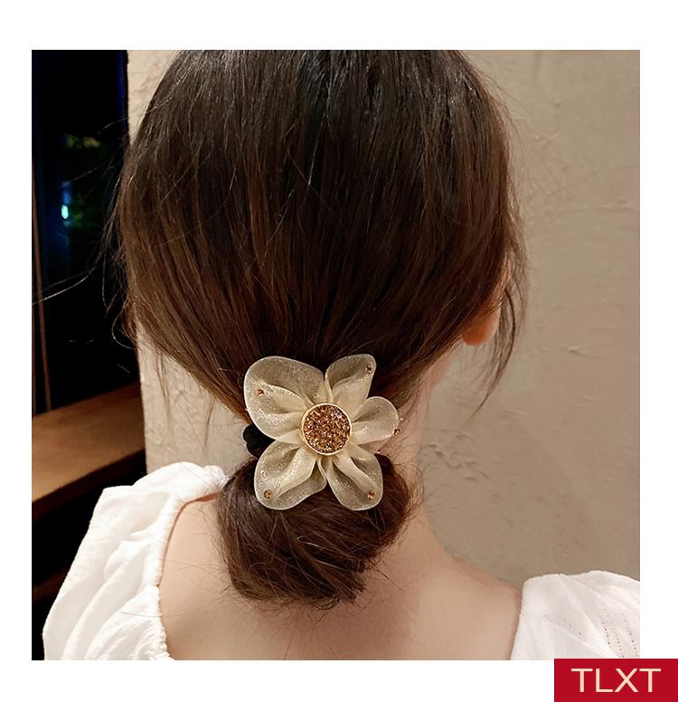 tlxt韩国2021头花欧根纱花朵发绳女网红气质丸子头皮筋马尾发饰夏米