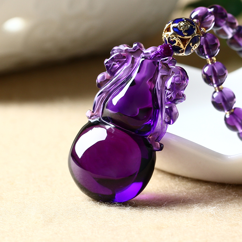 紫水晶葫芦吊坠 钱袋s龙平安葫芦项坠男女款礼物水晶饰品 无事牌