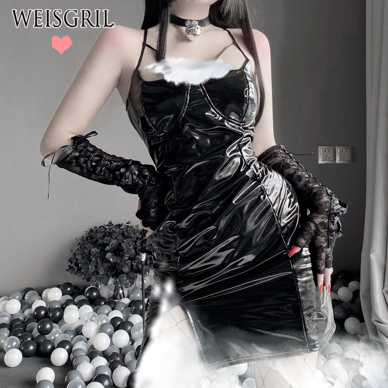 野猫女郎万圣节小恶魔皮裙女王装制服连衣裙 黑2 发箍 手套 颈圈 鞭子