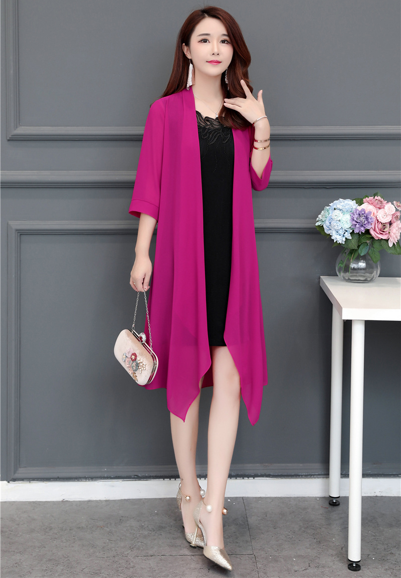 中老年女士薄外披夏季雪纺空调开衫外搭女中长款防晒衣宽松披肩外套