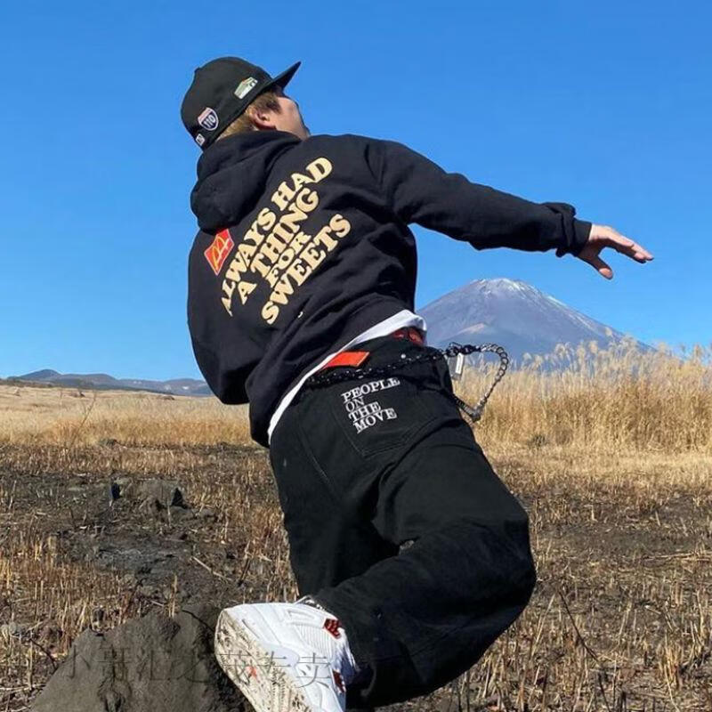 阳小哥travis scott 麦当劳发泡火柴人高街连帽卫衣秋冬款 黑色 加绒