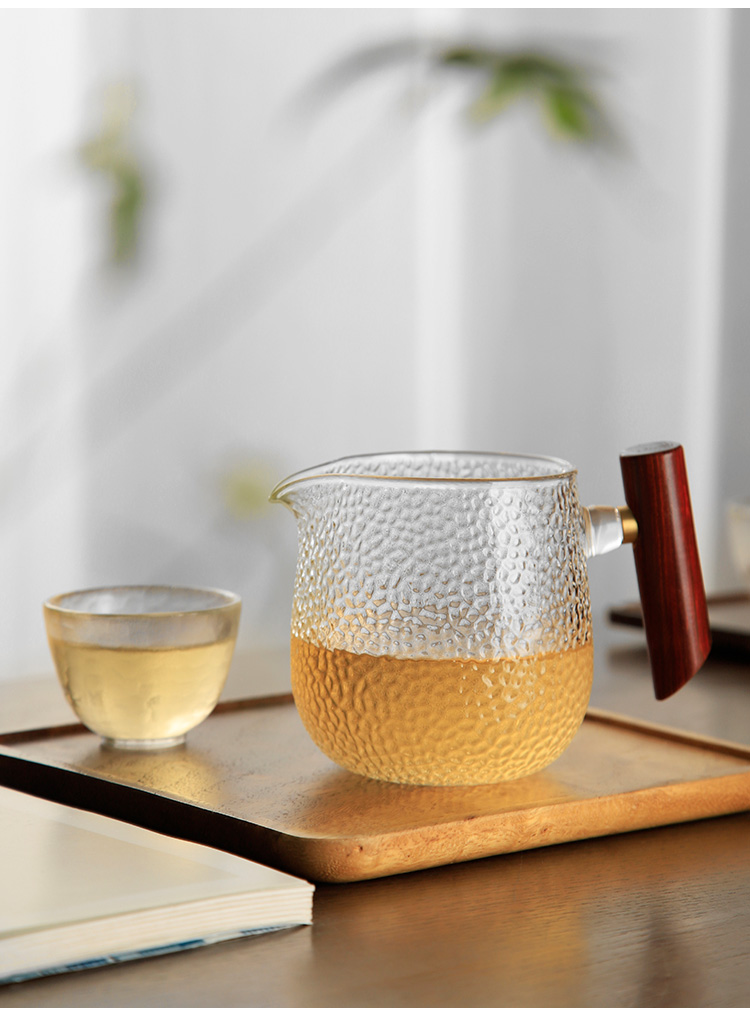 理沙星树玻璃公道杯加厚耐热防烫单个日式木把锤纹泡茶器公杯功夫茶具
