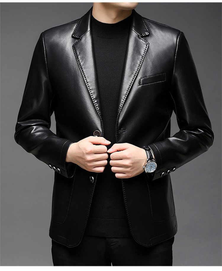 喜奏春秋新款海宁皮西装男士修身商务休闲皮西服薄款外套皮衣夹克男