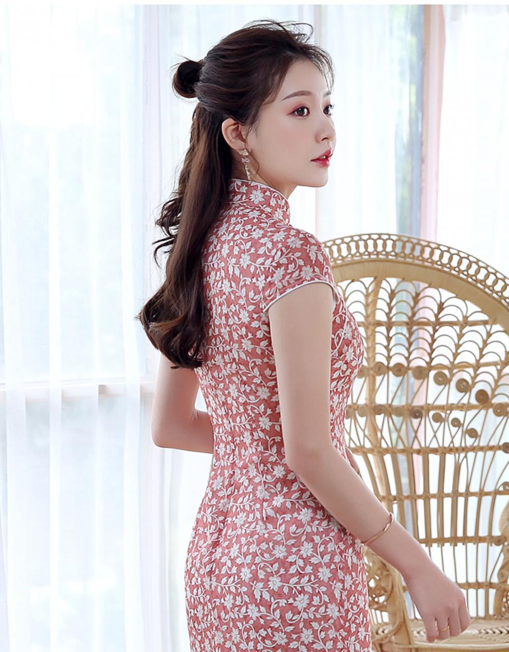 秀观唐纯叶2020夏装新款改良雪纺复古印花中长款优雅中国风旗袍裙