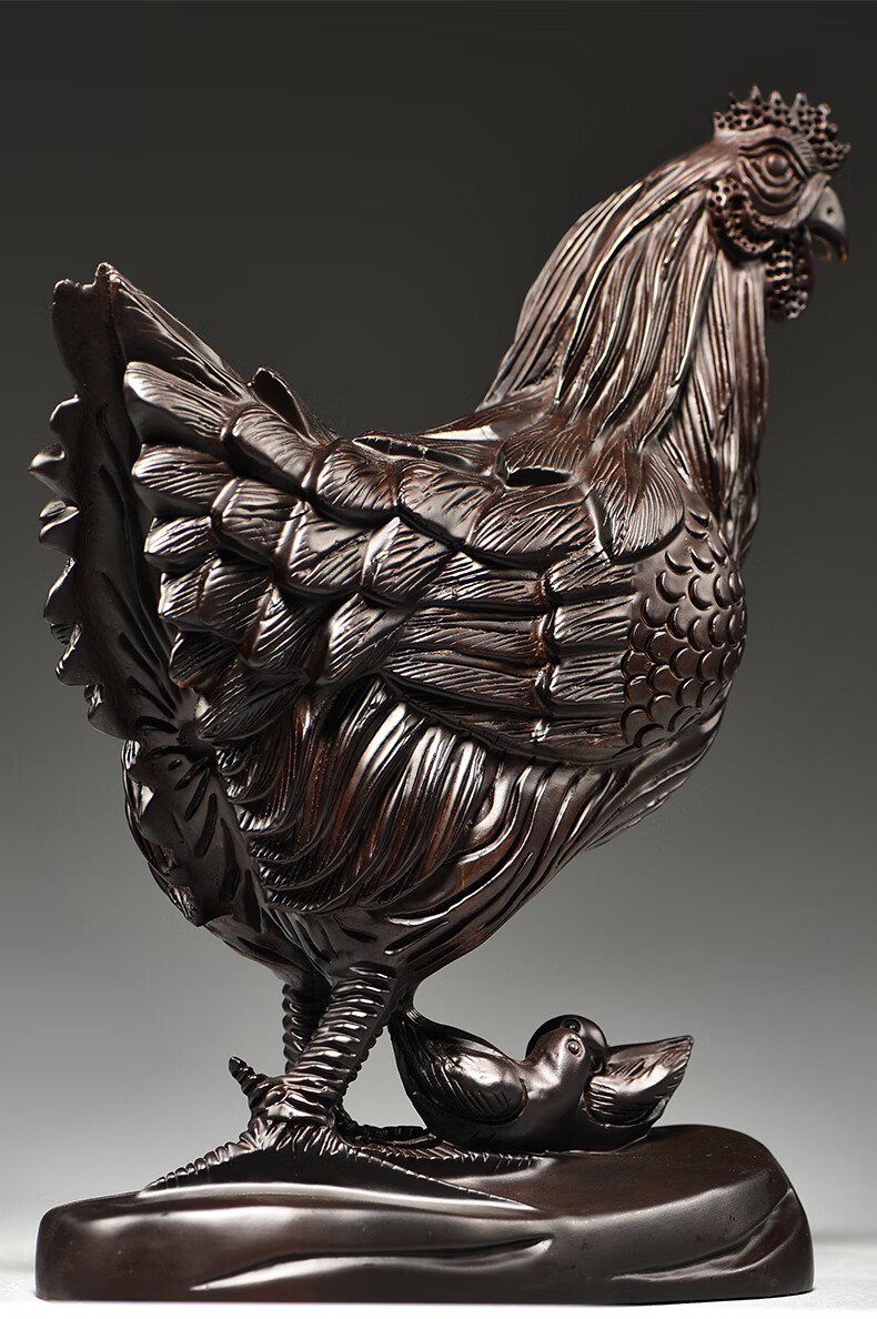 杞瑾木雕鸡摆件实木雕刻母鸡十二生肖鸡摆设家居装饰品红木工艺品精雕