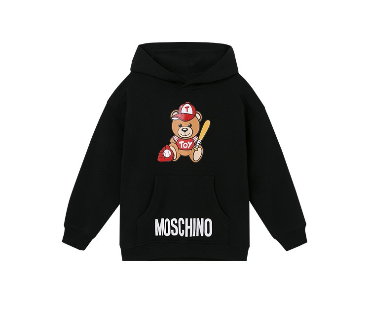 moschino莫斯奇诺男女童经典小熊印花连帽卫衣黑色huf03elda1360100