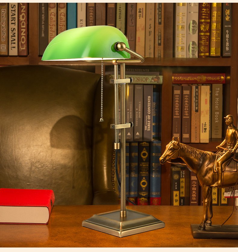 美式复古老上海台灯书房书桌阅民国绿罩银行台灯升降6瓦白光拉线开关