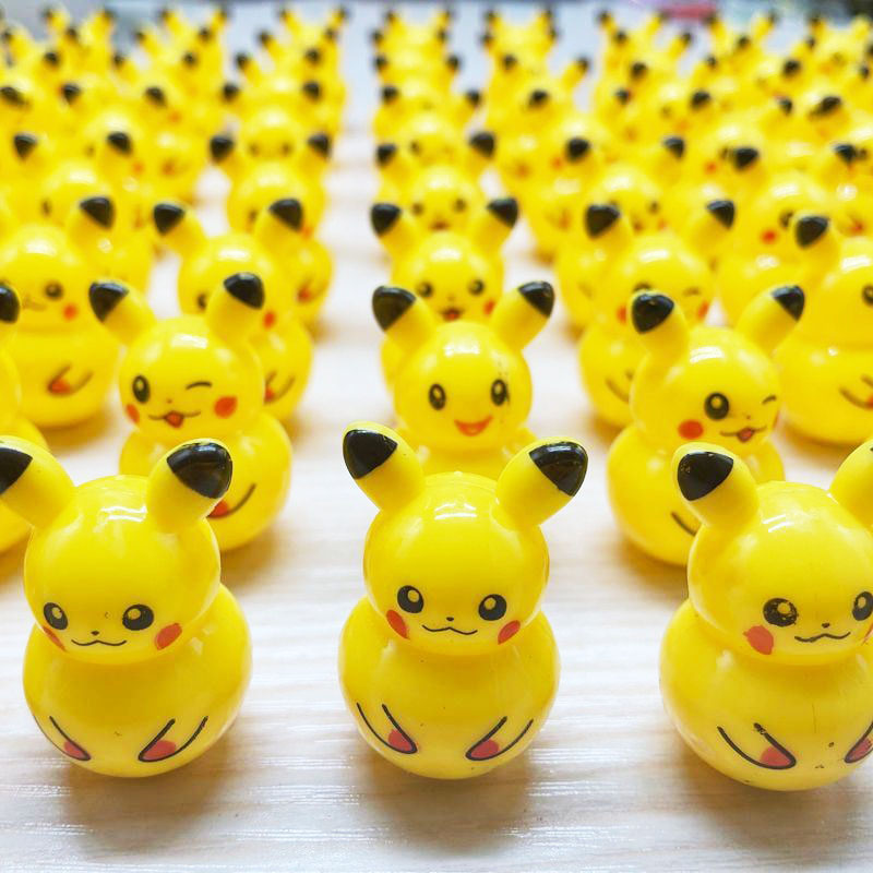 抖音网红解压不倒翁迷你黄色皮卡丘桌面卡通塑料休闲怀旧玩具 耳朵