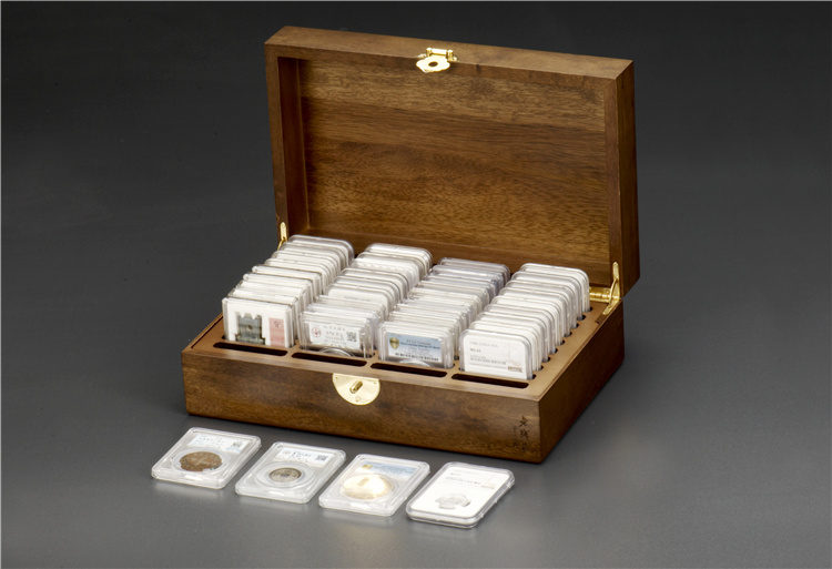 盒老钱庄古币银币盒子币收纳箱胡桃木pcgs公博评级币钱币银元收藏盒