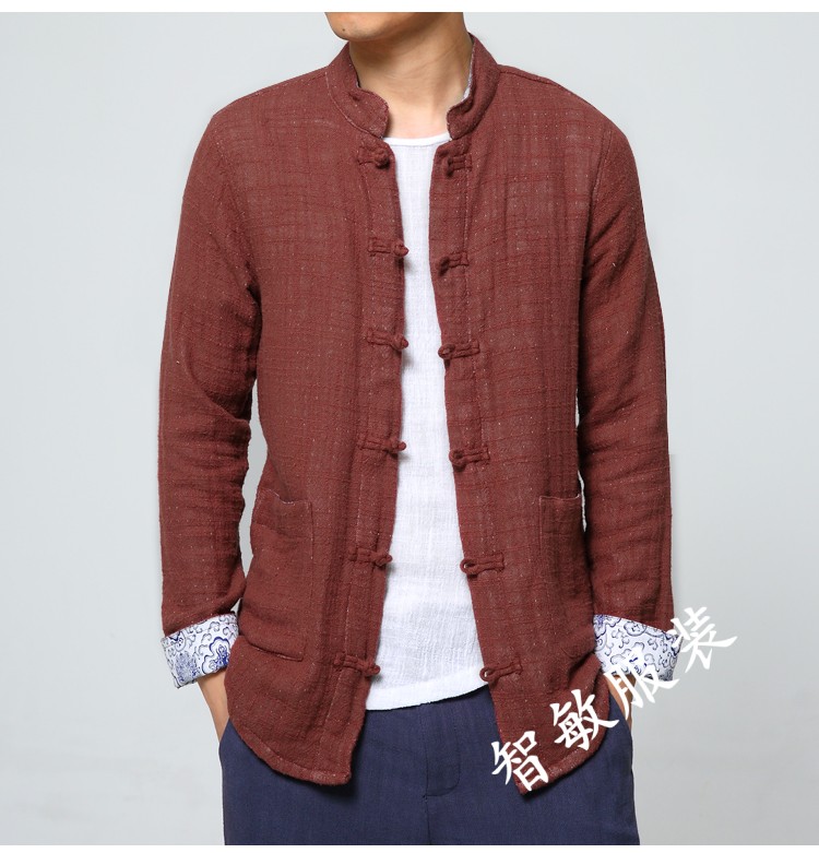 凡迪时尚麻布衣服男春秋装中国风立领盘扣亚麻夹克男士复古唐装休闲