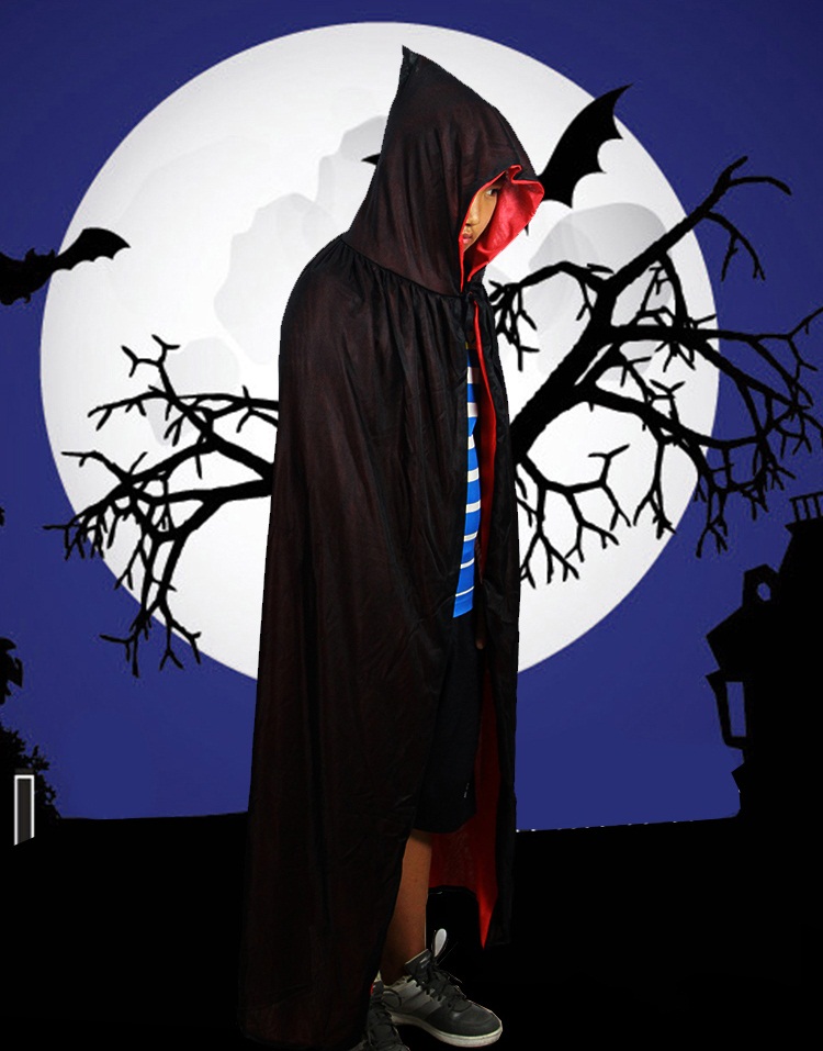 巫师袍死神吸血鬼cosplay服饰万圣节服装儿童黑色斗篷披风针织布黑红