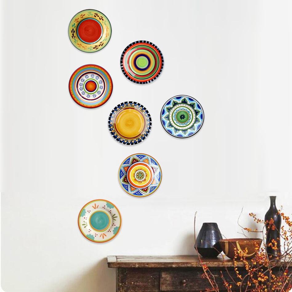 个性彩绘陶瓷盘子挂盘装饰盘墙饰摆件欧美式客厅餐厅创意背景墙装饰品