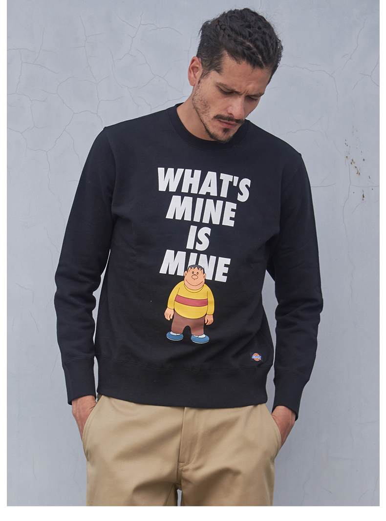 dickies男女同款哆啦a梦胖虎标语印花抓绒圆领全棉卫衣181u30dr03 bk