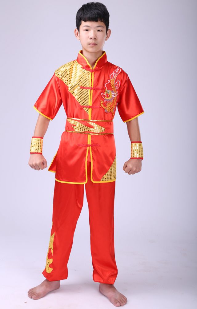 儿童武术服装练功服短袖男女幼少儿太极新款比赛表演服训练服 黄色白