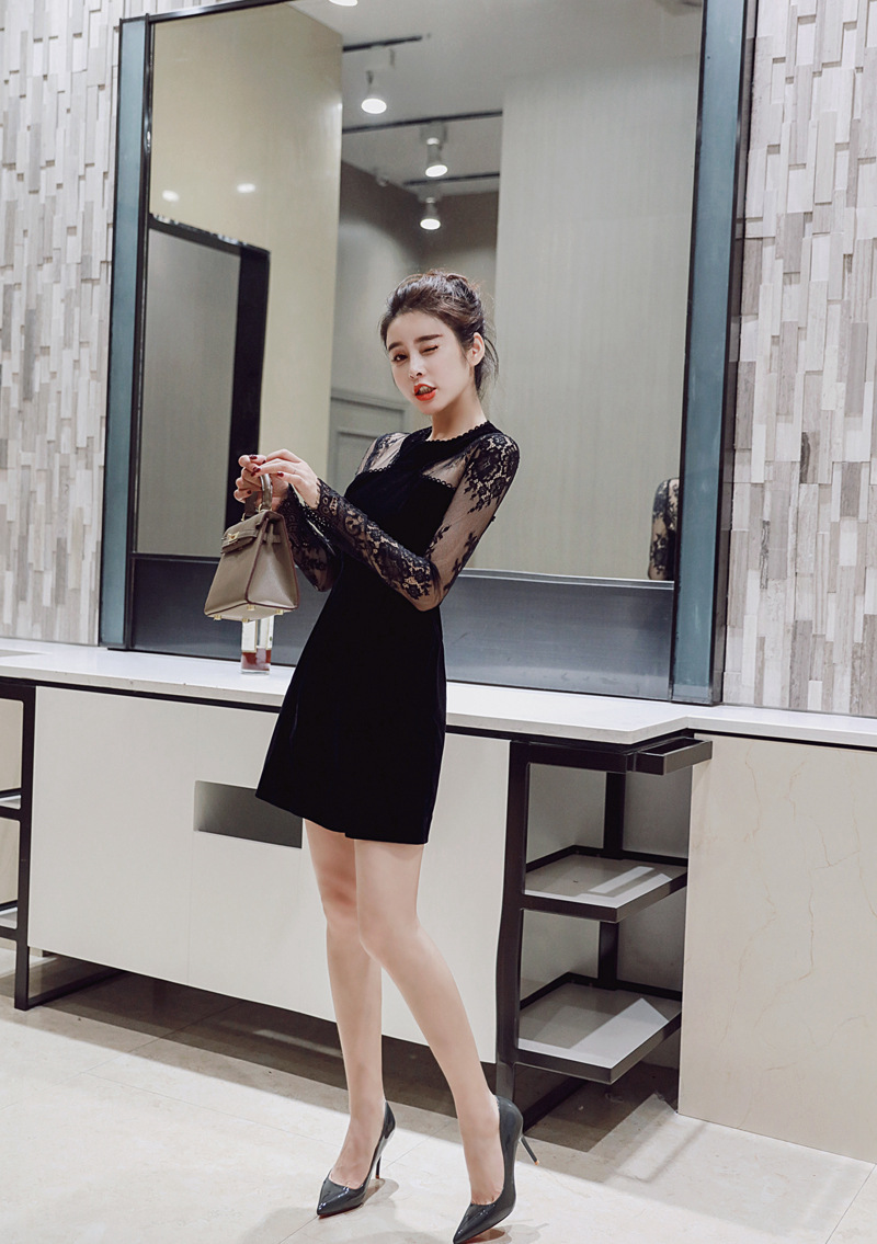 潮新款时尚性感女装女人味气质名媛衣服女神范连衣裙秋装 黑色 s_现价