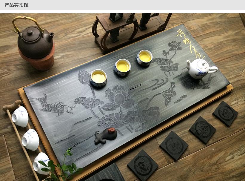 整塊綠檀石材茶臺功夫茶具玉石托盤排水石茶盤創意新品 單茶盤80*35*3