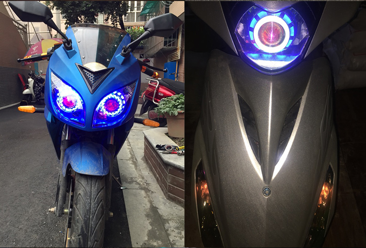 适用于 天使眼恶魔眼电动摩托车led大灯改装配件超亮踏板车改装大灯