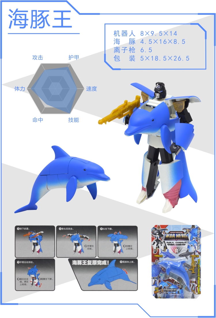 海洋动物鲨鱼变形金刚仿真海豚虎鲸机器人变形玩具 深蓝色鲸鲨王_现价