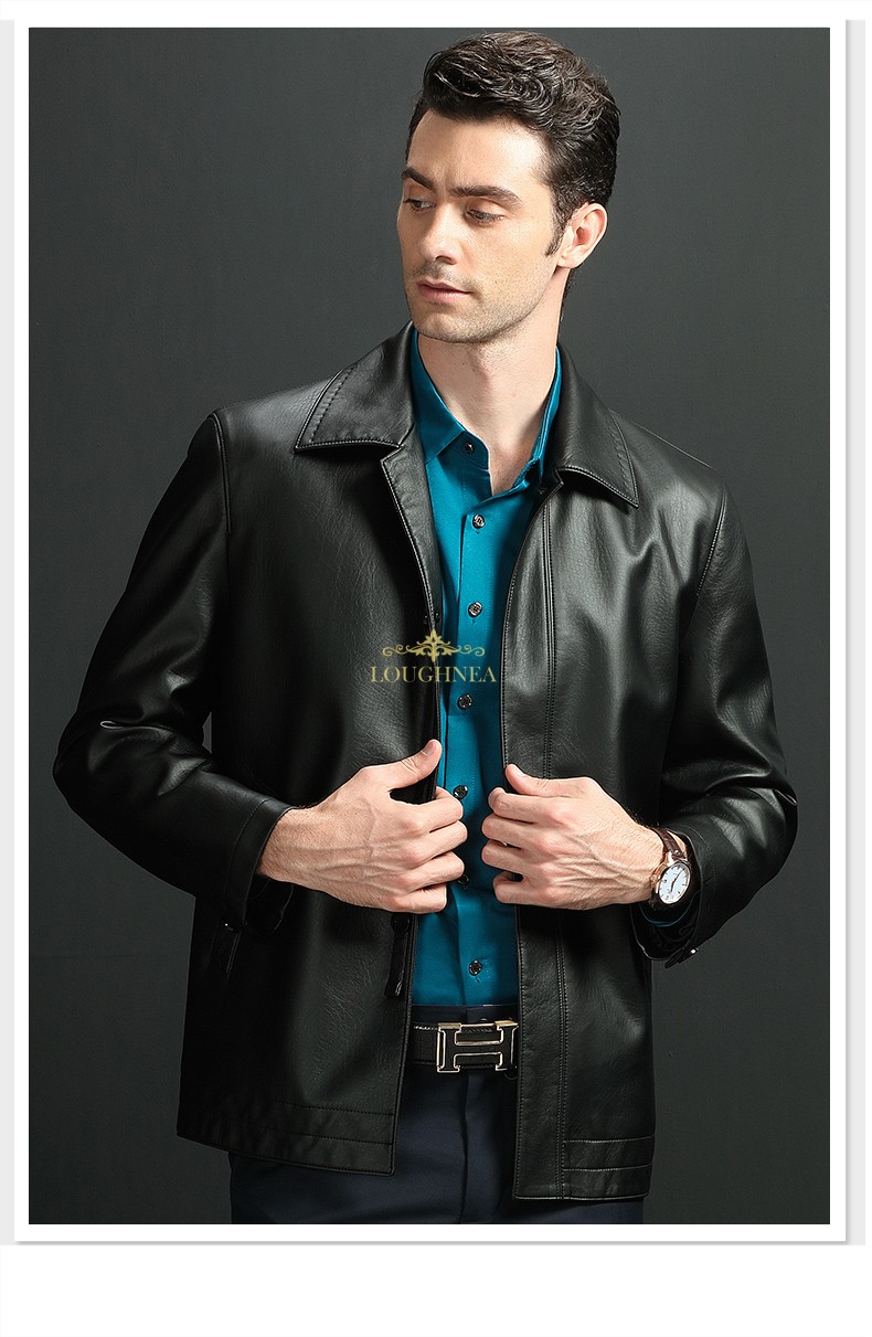 品牌: 劳尼亚(loughnea) 商品名称:loughnea新款男士皮衣翻领皮夹克加