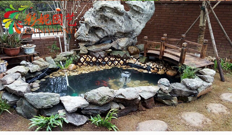 田园乡村小花园户外水池鱼池防腐木庭院露台装饰碳化木木桥景观桥 150