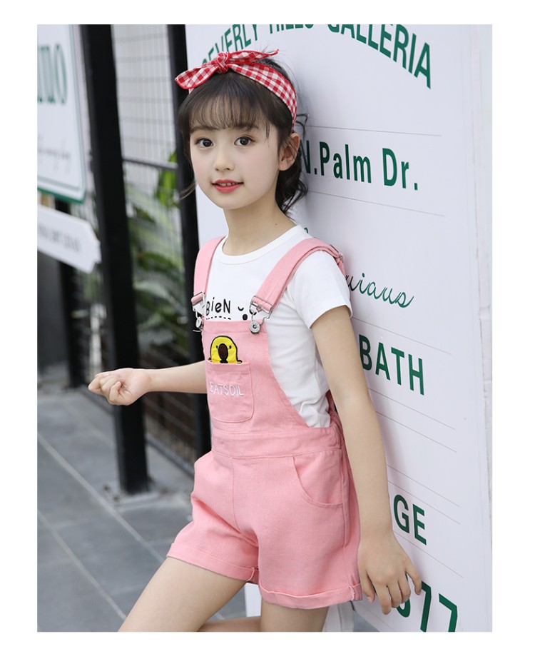 童装女童夏季休闲背带裤套装小女孩吊带裤韩版时尚小学生两件套6-12岁