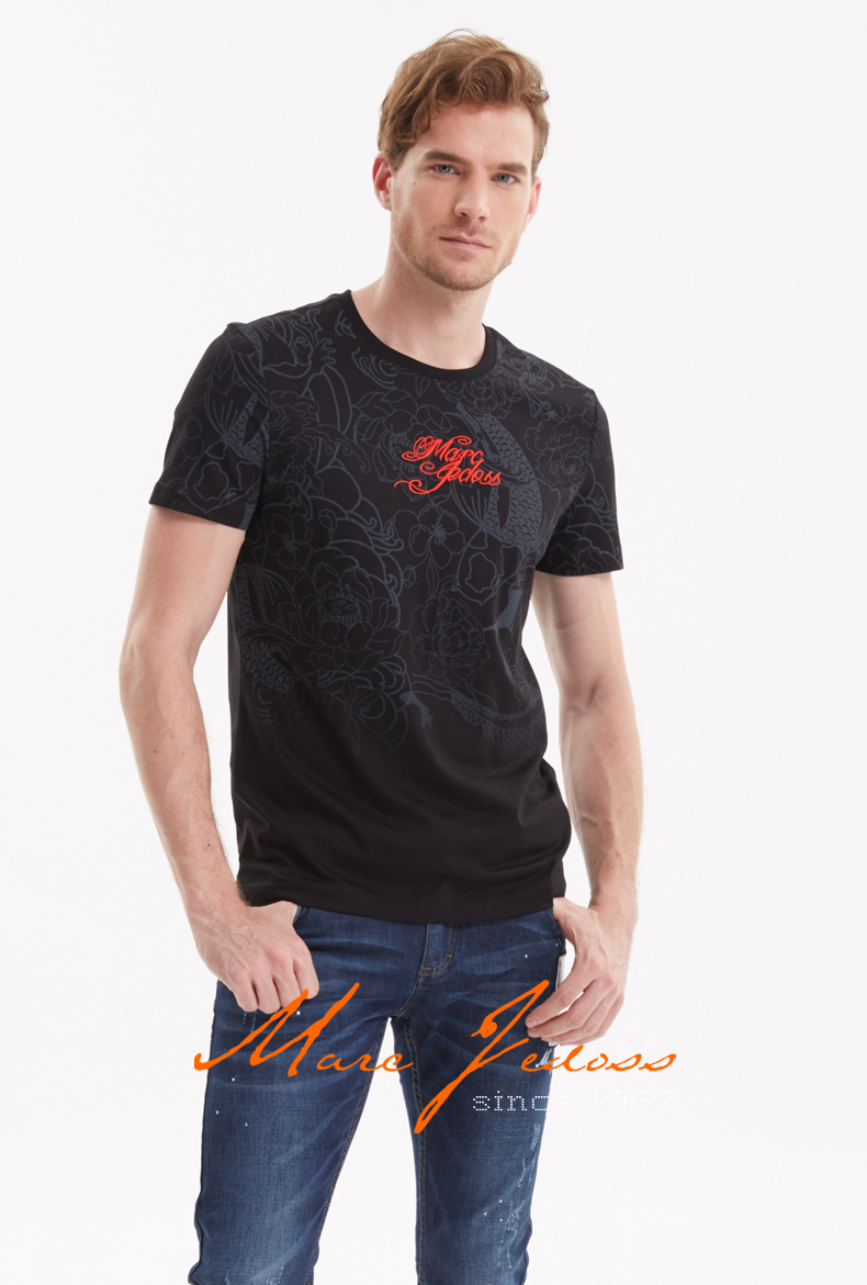 marc jedoss/马克爵迪斯2018专柜同步男士夏季中国风锦鲤印花短袖t恤