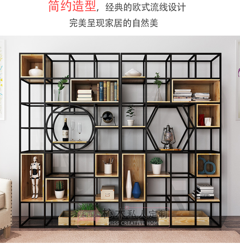 虎客厅屏风隔断置物架办公室隔断屏风美式门厅柜实木双面储物架收纳柜