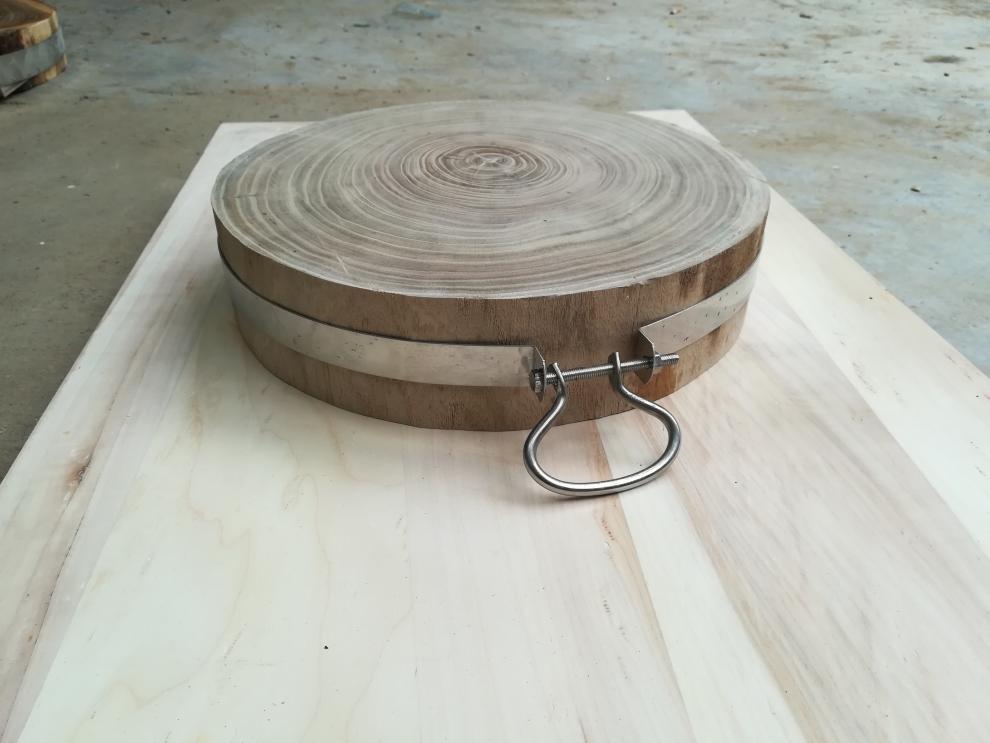 智聪星 榆木菜板整木圆形剁骨剁肉切菜刀板加厚实木带箍款砧板抱箍版