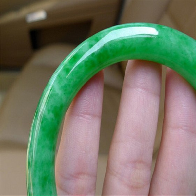 缅甸玉石手镯 翡翠玉手镯 满绿圆条干青铁龙生玉镯 54mm-56mm_现价988