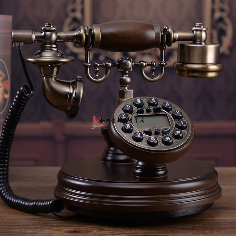 老式仿古电话机欧式复古家用座机全实木电话美式电话 背光免提版布绳