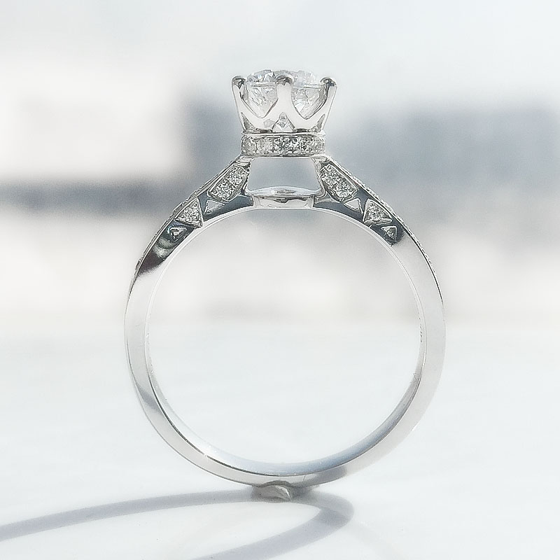 谛珂珠宝 白18k金订婚钻戒戒托 镶口50分六爪皇冠定制女款结婚钻石