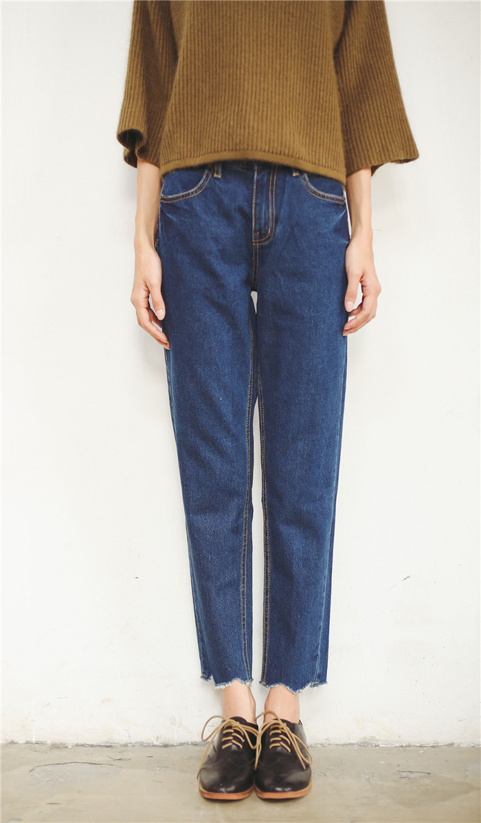 韩版宽松裤脚不规则高腰牛仔阔脚裤女 0622#女 蓝色 28