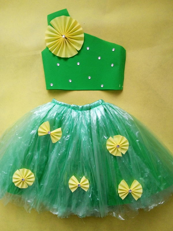 新款儿童环保服diy手工制作时装秀演出服幼儿园服装女子走秀裙 绿色