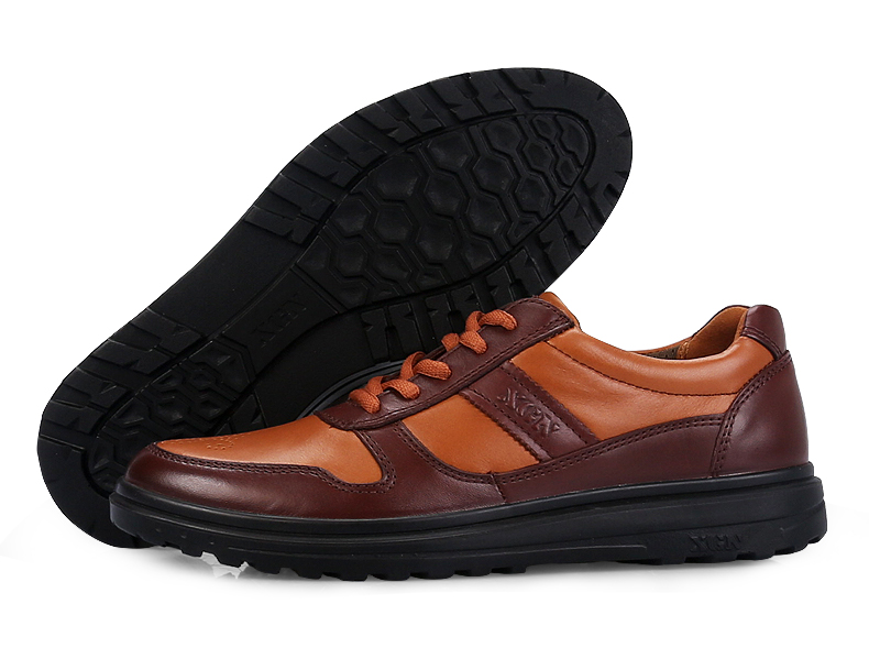 xgn小公牛春夏新款户外休闲鞋男韩版英伦系带圆头真皮透气低帮百搭