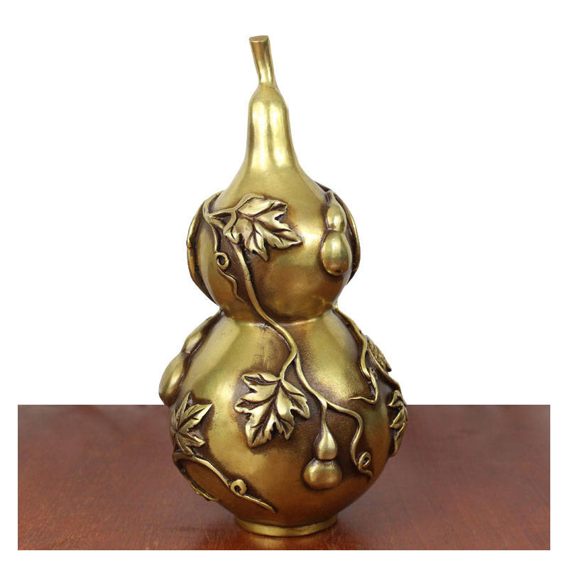 真全铜器纯铜葫芦 黄铜葫芦 办公室 家居装饰工艺品摆件 叶子铜葫芦