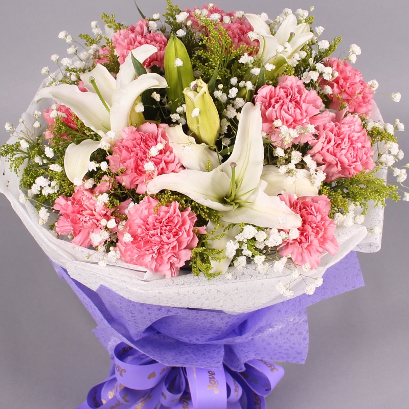 母亲节花束送妈妈百合红粉康乃馨生日鲜花速递同城长辈礼物全国送花