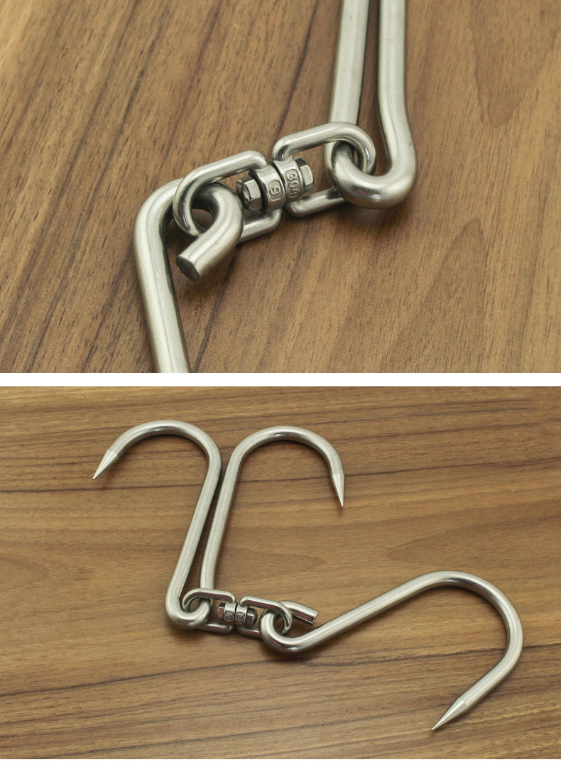 304不锈钢挂肉钩子屠宰钩加粗挂牛肉挂羊屠宰场铁钩子挂猪肉双钩粗径