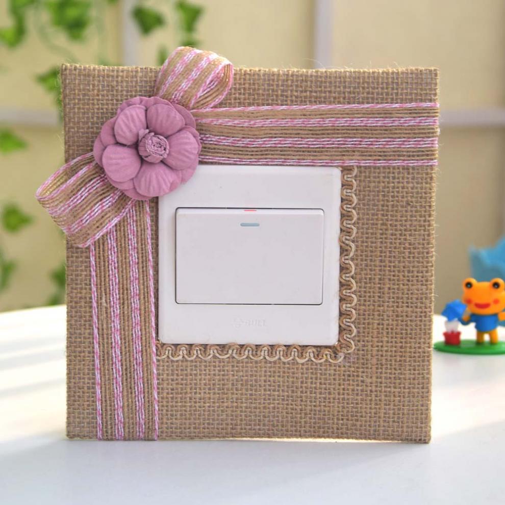 麻布彩带花布艺开关贴墙贴保护套田园花朵开关套插座套开关罩 麻布