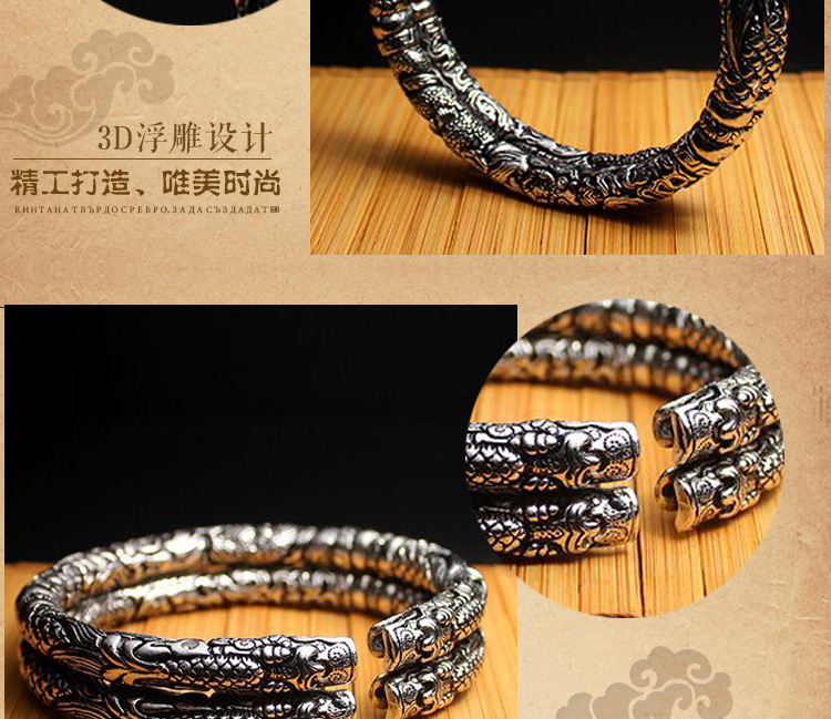 老凤凰复古老九门佛爷同款手镯镀s925银单双响环手镯二响环手镯男士