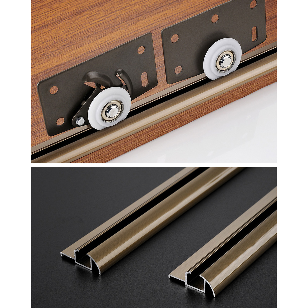 香槟色免开槽衣橱柜移门推拉门单滑槽滑轨趟门轮导轨移门配件轨道 0.